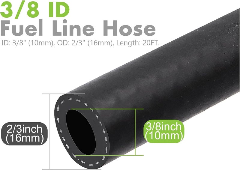 Jeemiter 3/8" ID x 20FT Fuel Line Hose SAE 30R7 Universal Replacement - with 10 Clamps for Gas, Oil, Diesel, Coolant Lines in Automotive, Marine & Outdoor Power Equipment - Image 3